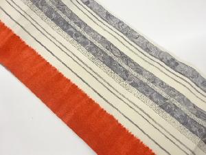 縮緬地縞に花唐草・青海波模様名古屋帯